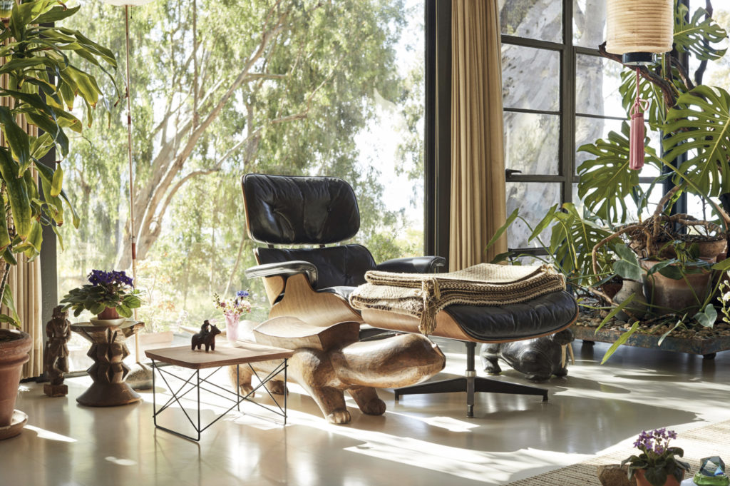 eames lounge chair and ottoman in the Eames House.